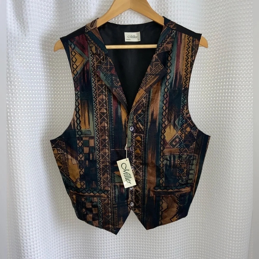 Miller Men’s Vintage Patterned Waistcoat 1990 boho hippie size‎ Large